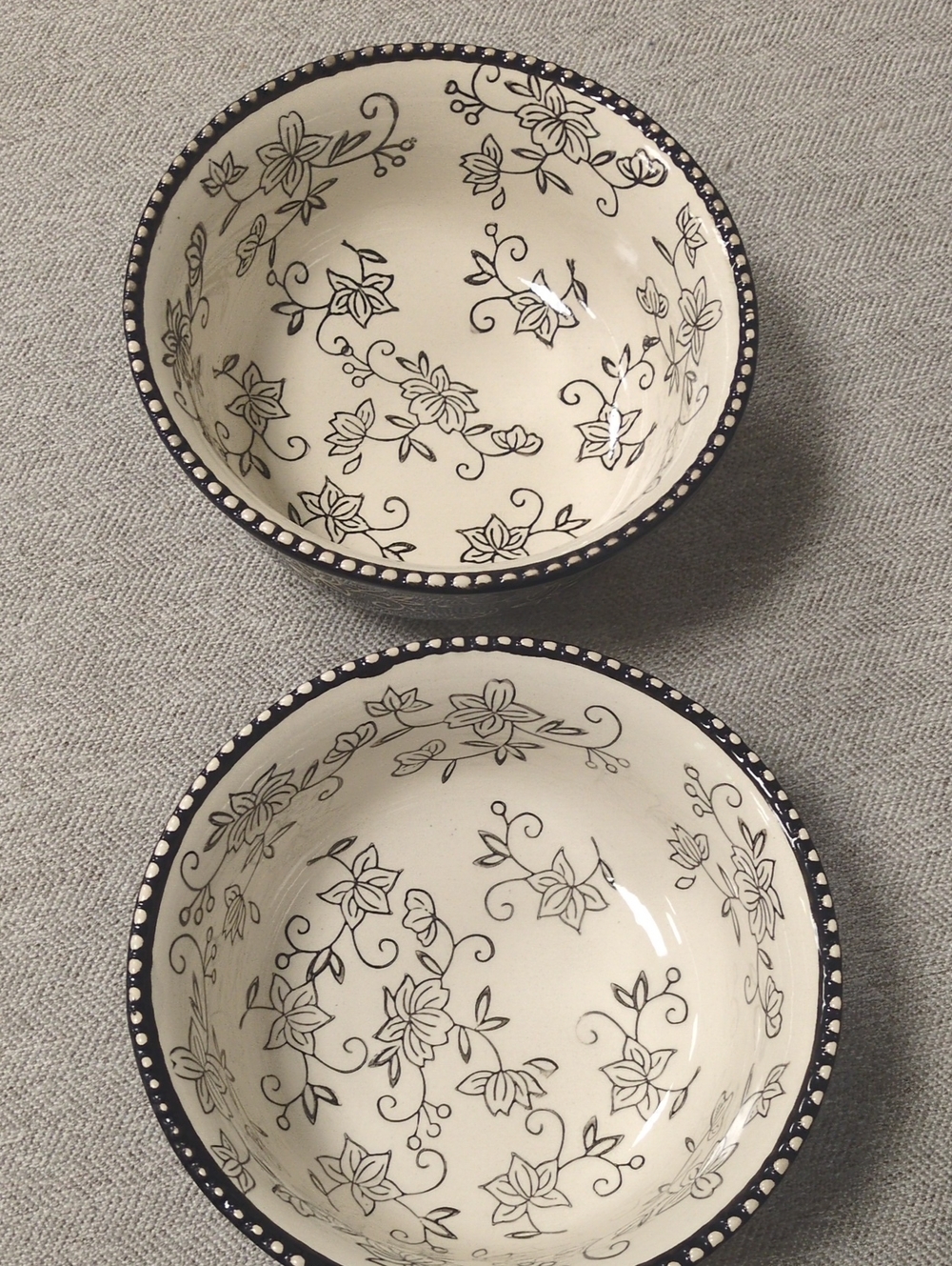 Temp-Tations Cream and Black Floral Ceramic Serving Bowls - Pair